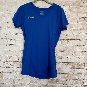 ASICS Sz M Blue Vee Neck Short Sleeve Top Athletic